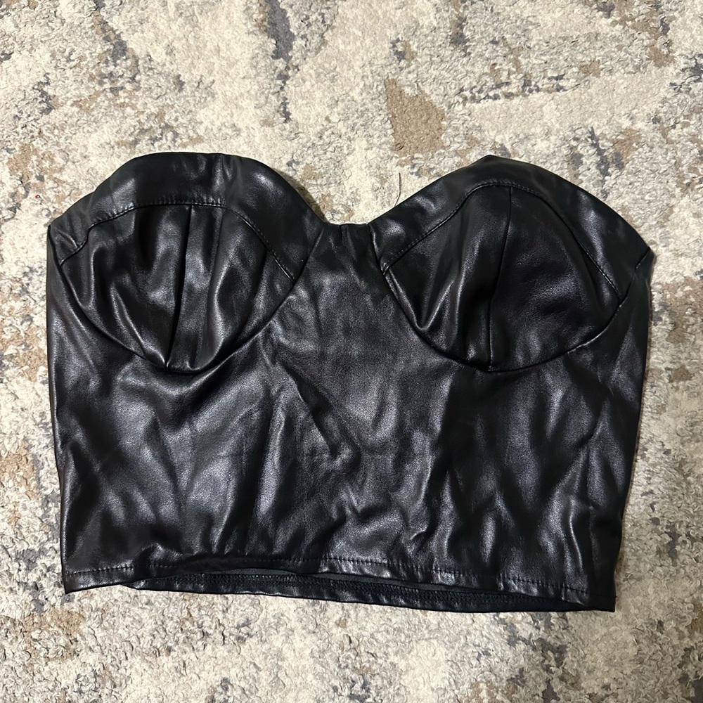 SHEIN Black Faux Leather Crop Top